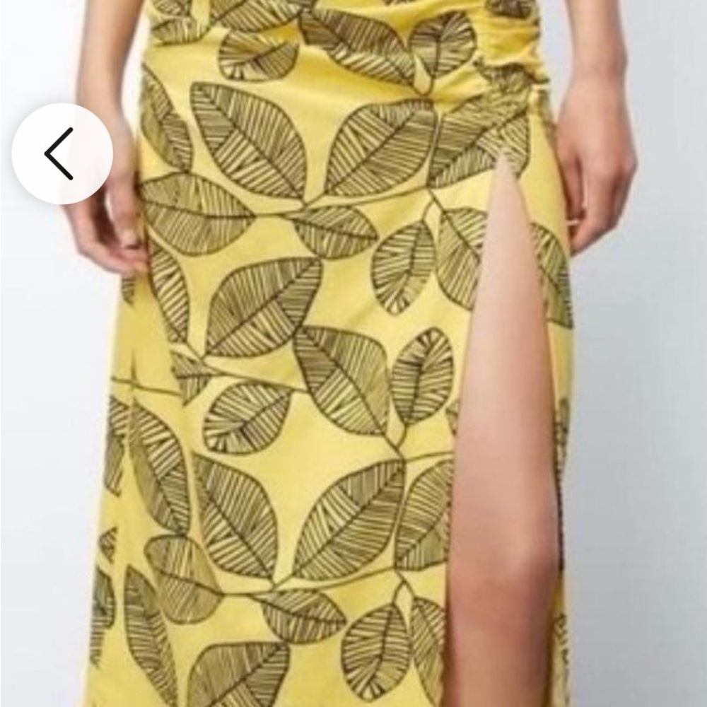 Zara Yellow Leaf Print Skirt